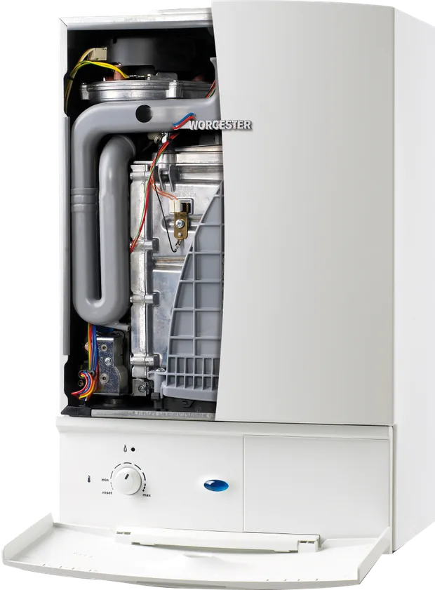 Newly installed wall-mounted gas boiler with copper pipework