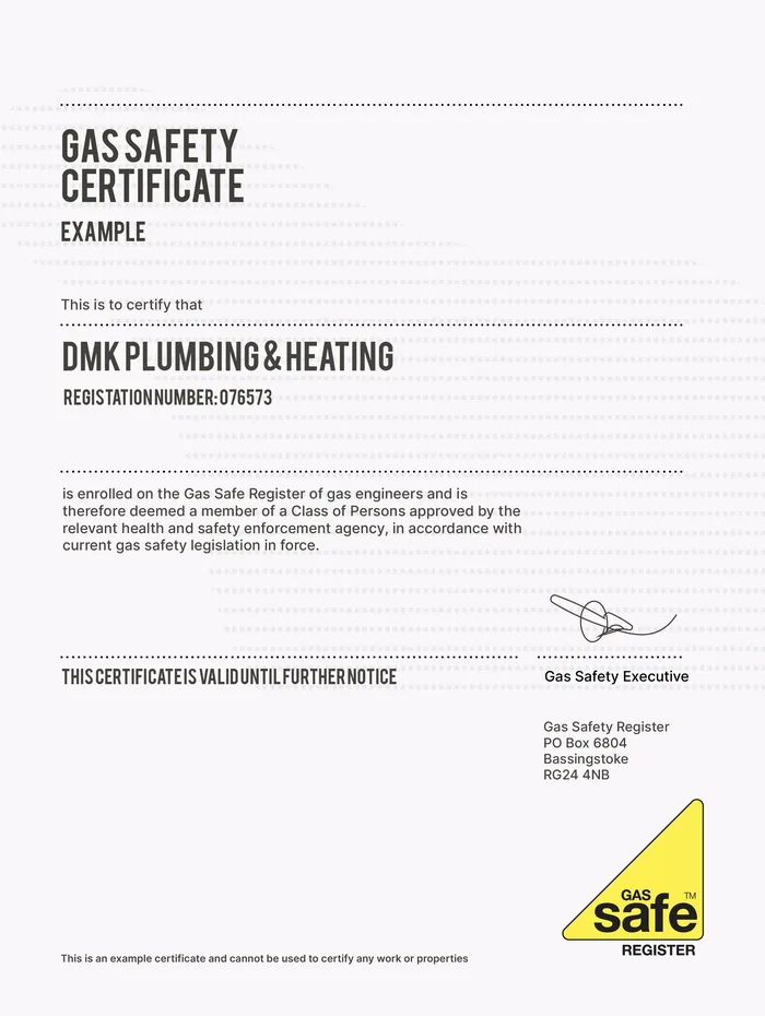 Landlord gas safety record certificate issued by a Gas Safe registered engineer